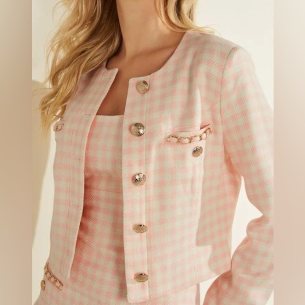 Guess Women's Bella Tweed Jacket Pink Size XS